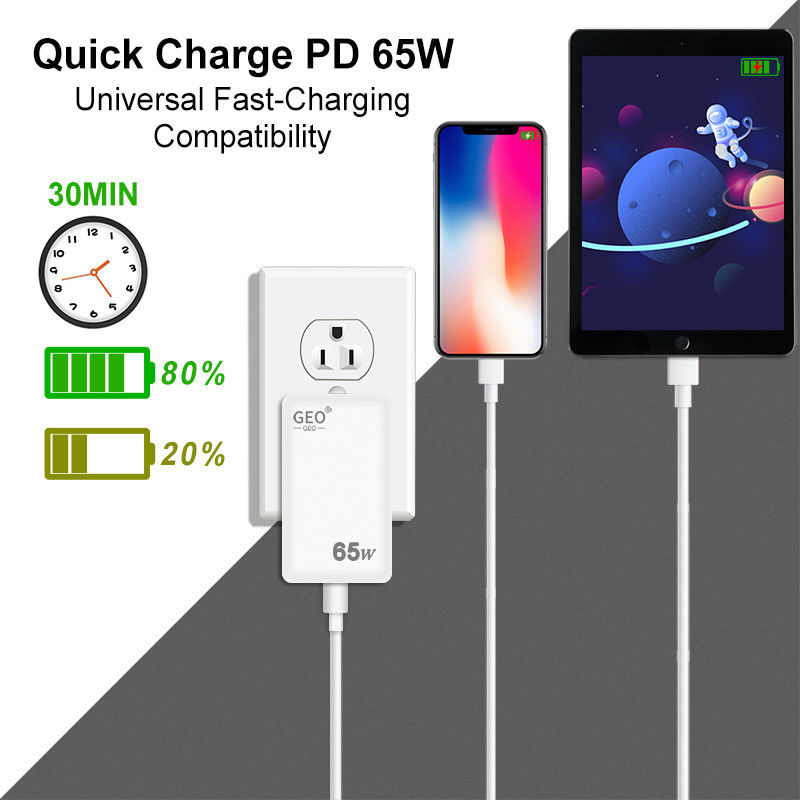 شارژر سریع 20 ولت 65 واتی 3.25 آمپر GaN آداپتور مسافرتی شارژ سریع USB A / USB C